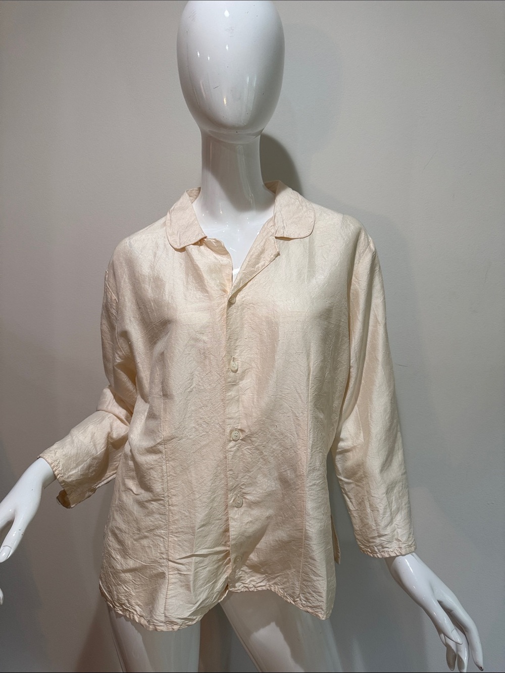 CP SHADES Sausalito Vintage Dupioni Silk Ivory Buttondown Blouse Large